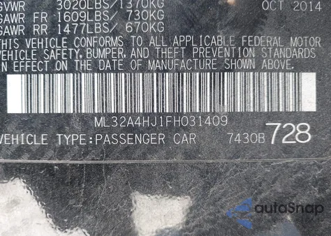 2015 Mitsubishi Mirage Es/Rf z USA, uszkodzony, nr VIN ML32A4HJ1FH031409